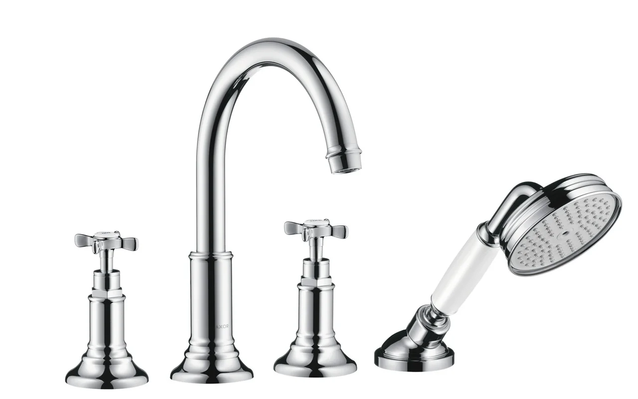 Hansgrohe AXOR Montreux 4-Loch Fliesenrandarmatur mit Kreuzgriffen, Chrom, Ausladung 196 mm Hansgrohe AXOR Montreux 4-Loch Fliesenrandarmatur mit Kreuzgriffen, Chrom, Ausladung 196 mm