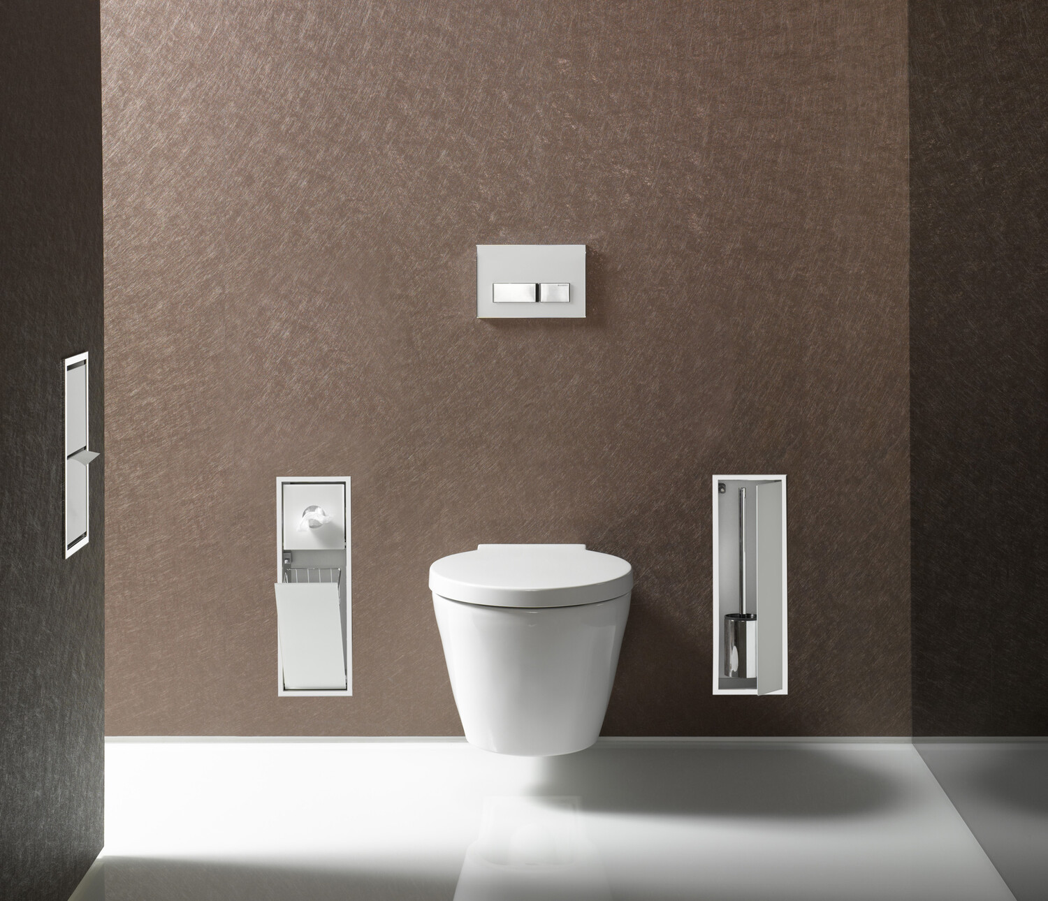 Gäste-WC-Modul asis 150 Unterputz, 964 mm, chrom / optiwhite Doppelfach mit Boden, mit Papierhalter mit Bürstengarnitur, ohne Einbaurahmen
