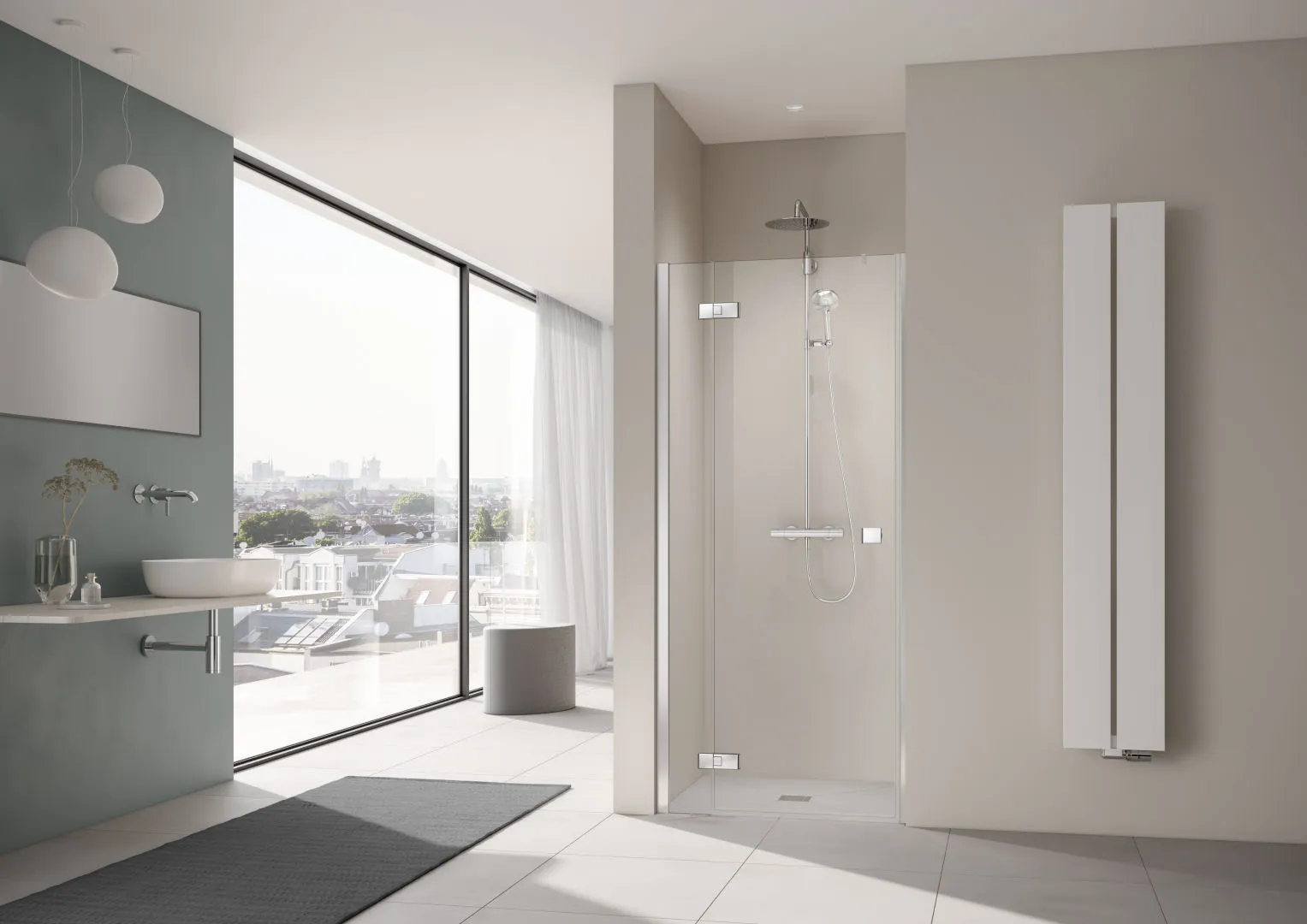 Kermi Duschdesign MENA Duschkabine ME 1FR/L Pendeltür 1-flügelig Silber Hochglanz