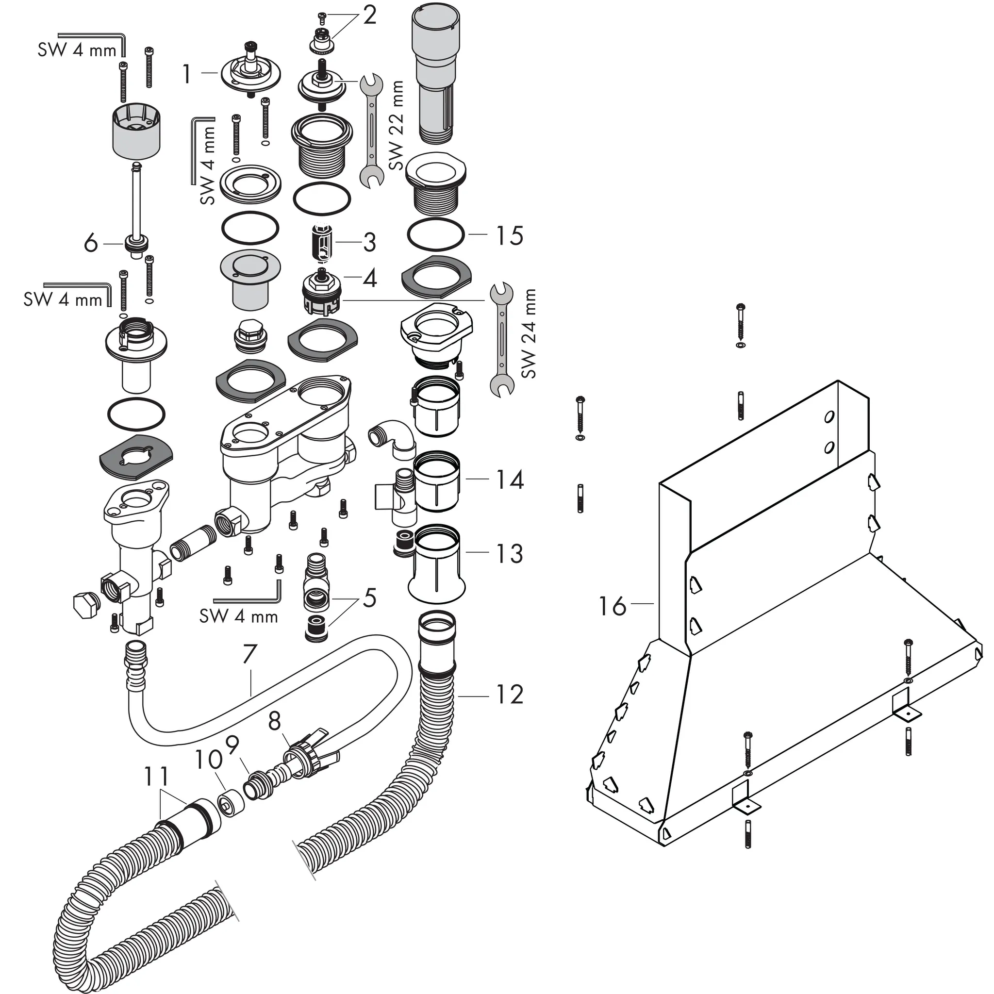 Grundkörper 4-Loch Wannenarm.Axor m.Thermostat f.Wannenrand m.Secuflexbox Grundkörper 4-Loch Wannenarm.Axor m.Thermostat f.Wannenrand m.Secuflexbox