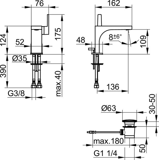 EHM-WT-Mischer 110 E11 51104, m. Ablaufgrt., schwarz-matt EHM-WT-Mischer 110 E11 51104, m. Ablaufgrt., schwarz-matt