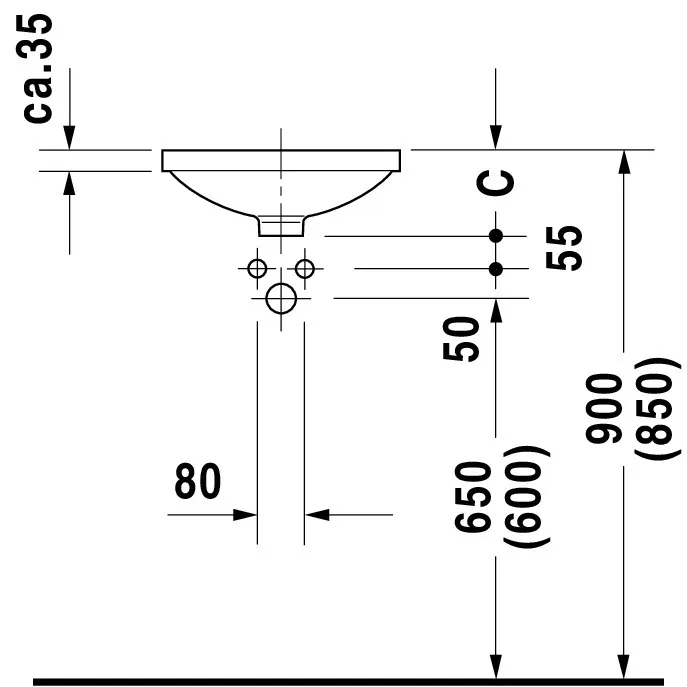 Einbauwaschtisch Architec 420 mm EB v.u.,o.ÜL,o.HLB,u.glasiert,weiß