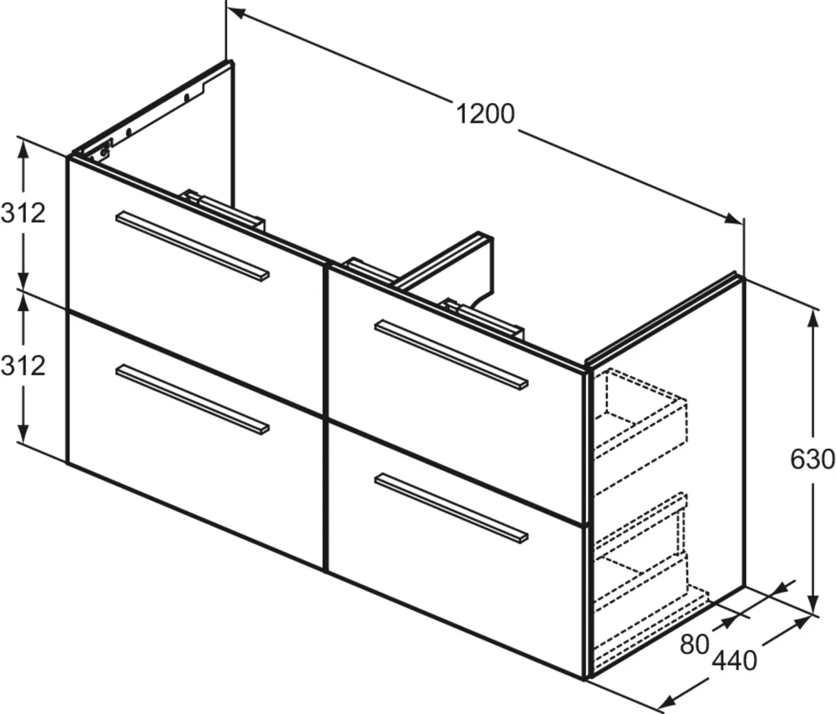 Ideal Standard Möbeldoppelwaschtischunterschrank i.life A 4 Auszüge 1200x440x630mm Weiß matt Ideal Standard Möbeldoppelwaschtischunterschrank i.life A 4 Auszüge 1200x440x630mm Weiß matt