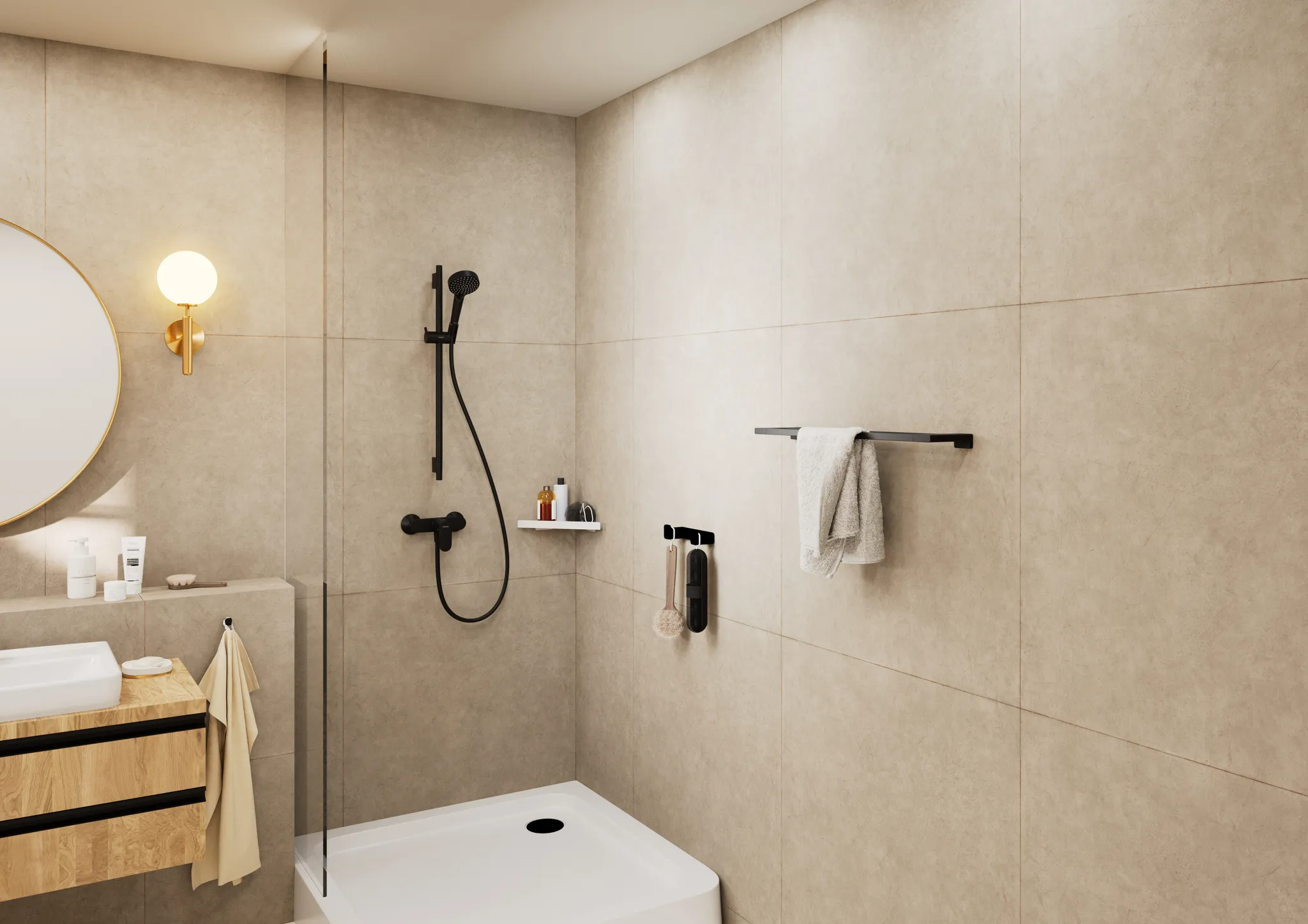 Hansgrohe Vernis Blend Brauseset Vario EcoSmart, 100 mm, mattschwarz, 718 mm Brausestange, Rain & IntenseRain Strahlarten Hansgrohe Vernis Blend Brauseset Vario EcoSmart, 100 mm, mattschwarz, 718 mm Brausestange, Rain & IntenseRain Strahlarten