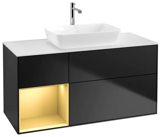 Villeroy & Boch Waschtischunterschrank „Finion“ für Schrankwaschtisch 1200 × 603 × 501 mm Black Matt Lacquer, für Becken mittig, mit Hahnlochbohrung