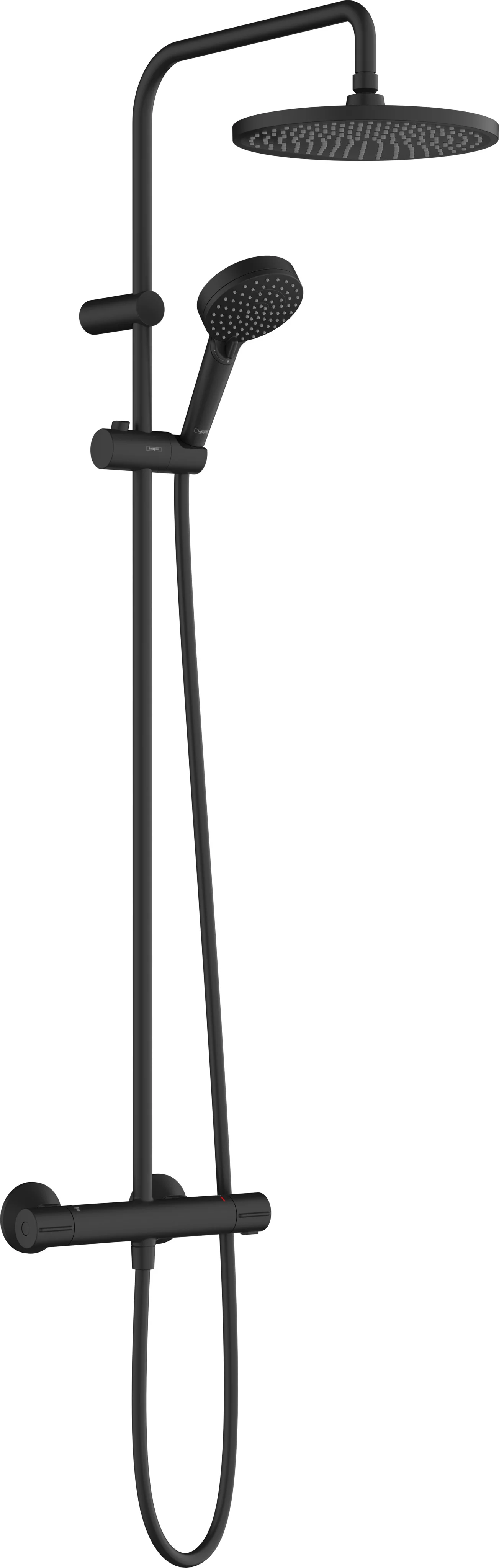 Hansgrohe Vernis Blend Showerpipe 240 1jet EcoSmart mit Thermostat, mattschwarz, 240 mm Brausekopfgröße, 426 mm Brausearmlänge, Aufputzinstallation