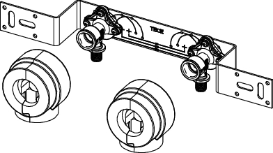 TECEflex Montageeinheit 153 mit Wandscheiben, Dimension 16 × Rp 1/2″, Si-Bronze mit Schalldämmboxen speziell für die Verwendung der Seal System Dichthülse