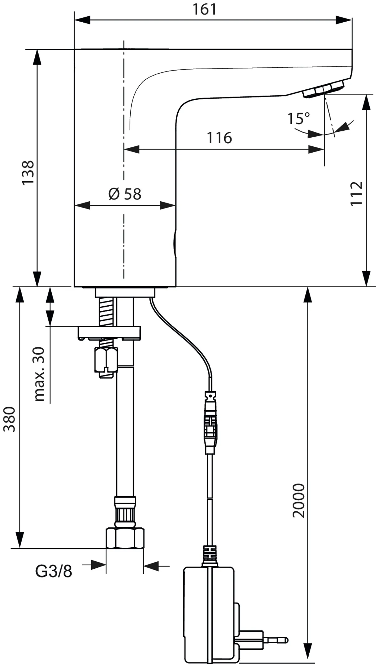 Sensor-Waschtischarmatur Ceraplus, ohne Misch., Netzbetrieben, Ausladung 116mm, Chrom