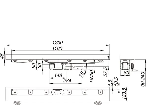 Duschrinne CeraLine PLAN W 1100 mm, DN 50