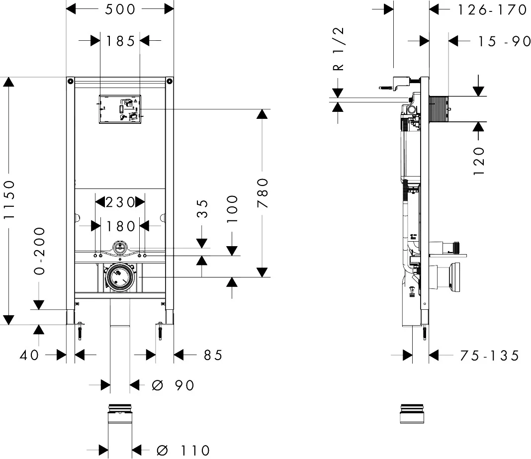 Hansgrohe iFrame universal Unterputzspülkasten 1120 für Wand-WC, Trocken- und Nassbau, verstellbare Entwässerungstiefe 75–115 mm, Spülmengen 6 l / 3 l, Anschluss R ½ Hansgrohe iFrame universal Unterputzspülkasten 1120 für Wand-WC, Trocken- und Nassbau, verstellbare Entwässerungstiefe 75–115 mm, Spülmengen 6 l / 3 l, Anschluss R ½