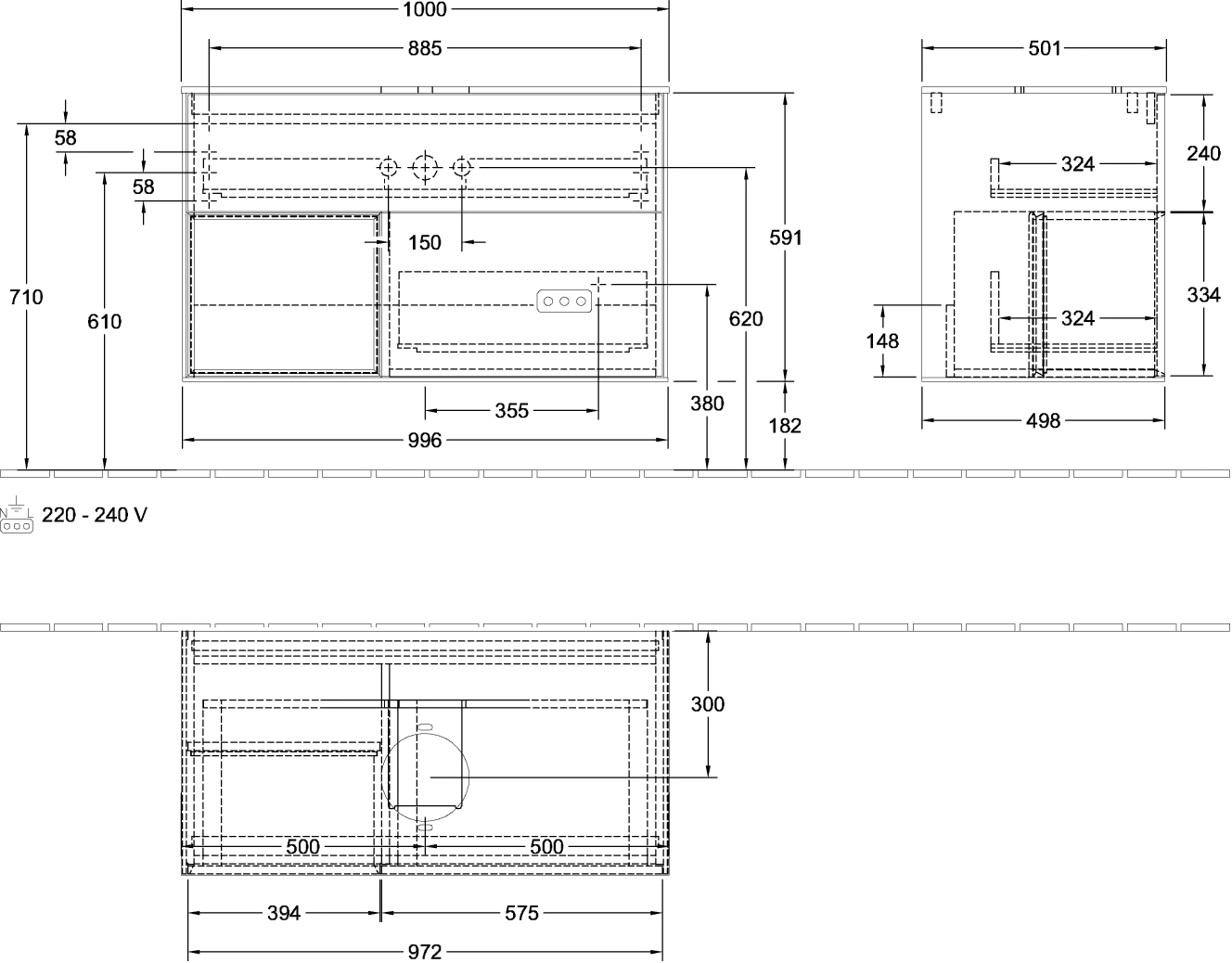 Villeroy & Boch Waschbeckenunterschrank Finion FA1, 1000 x 603 x 501 mm, mit Beleuchtung Villeroy & Boch Waschbeckenunterschrank Finion FA1, 1000 x 603 x 501 mm, mit Beleuchtung