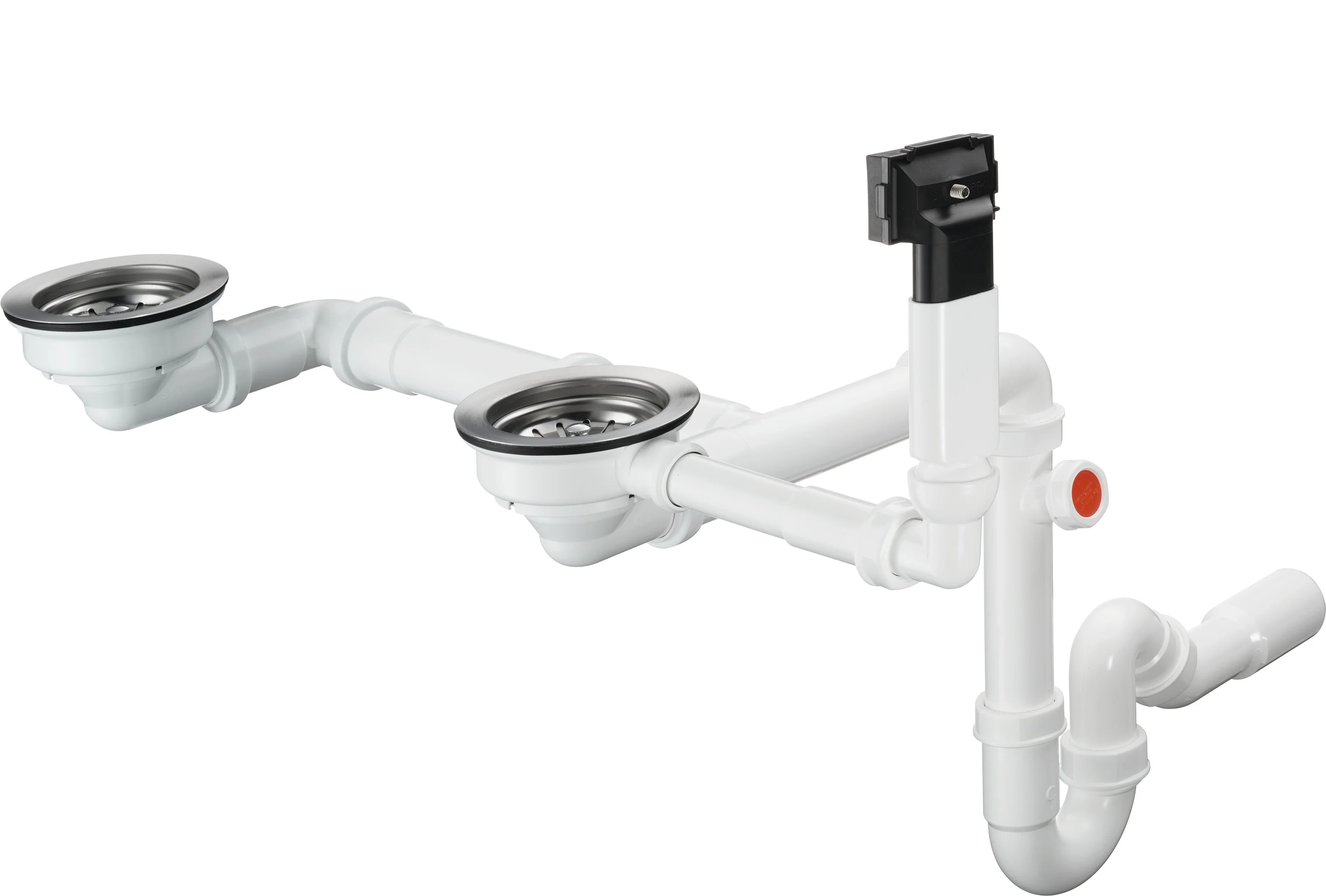 Hansgrohe manuelle Ab- und Überlaufgarnitur Doppelbecken Granit D17-10 Chrom, Durchmesser 40/50 mm, 1 1/2" mit Raumsparablaufbogen und Röhrengeruchverschluss