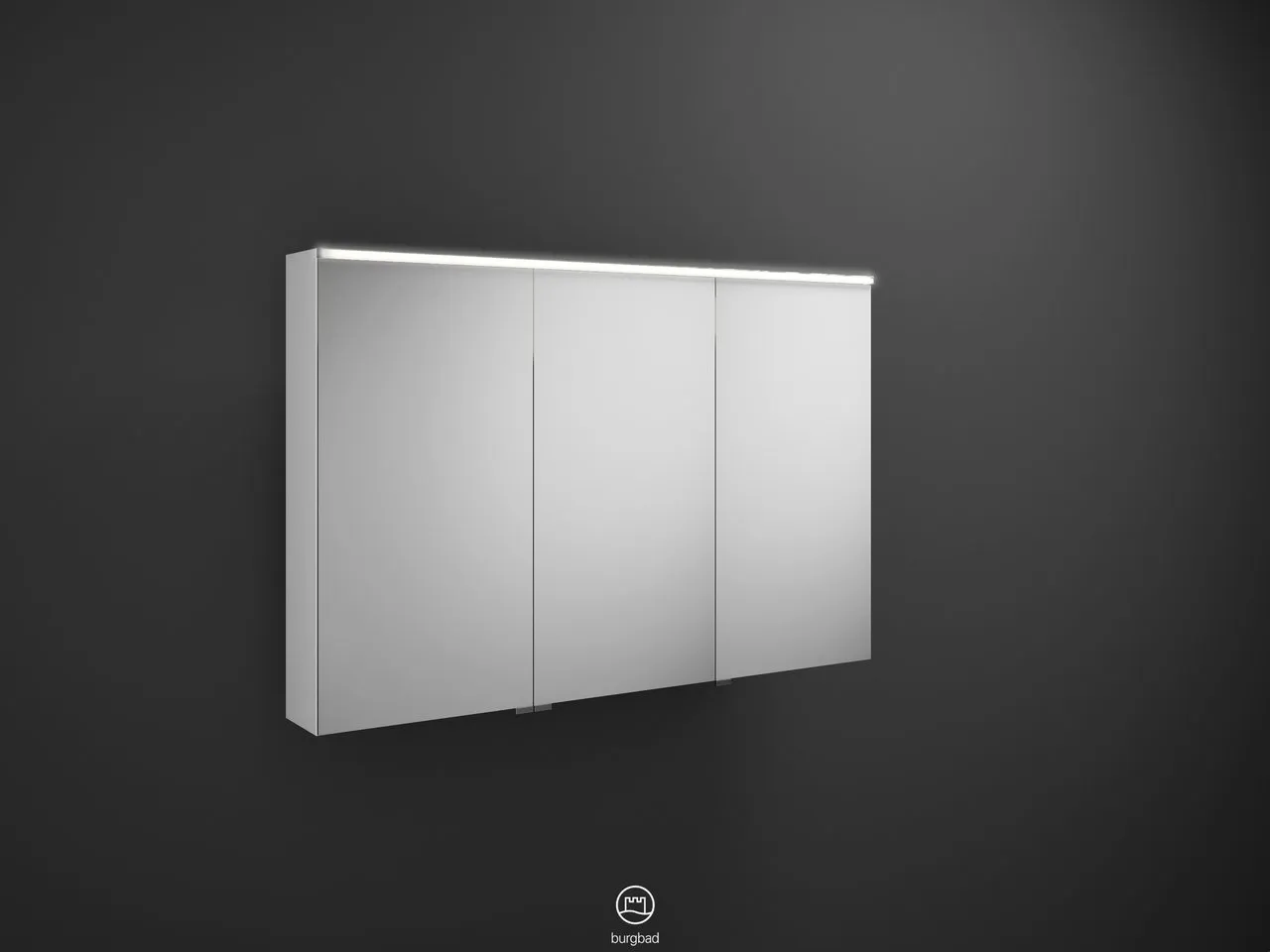 Spiegelschrank Eqio von burgbad - beidseitig verspiegelt, LED-Aufsatzleuchte 4250 K, 170 mm tief, 1200 mm breit, 800 mm hoch Spiegelschrank Eqio von burgbad - beidseitig verspiegelt, LED-Aufsatzleuchte 4250 K, 170 mm tief, 1200 mm breit, 800 mm hoch