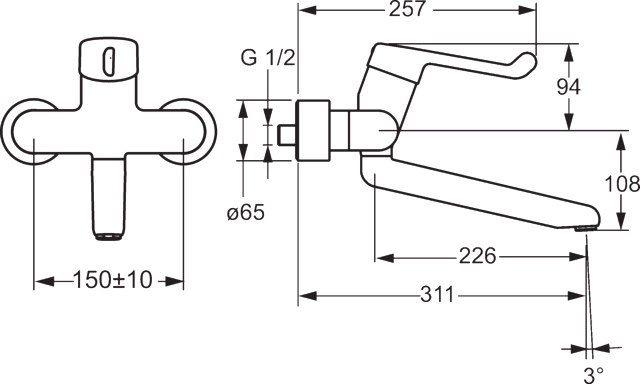 Einhand-Waschtischarmatur „Medipro“ Ausladung 311 mm in Chrom Einhand-Waschtischarmatur „Medipro“ Ausladung 311 mm in Chrom