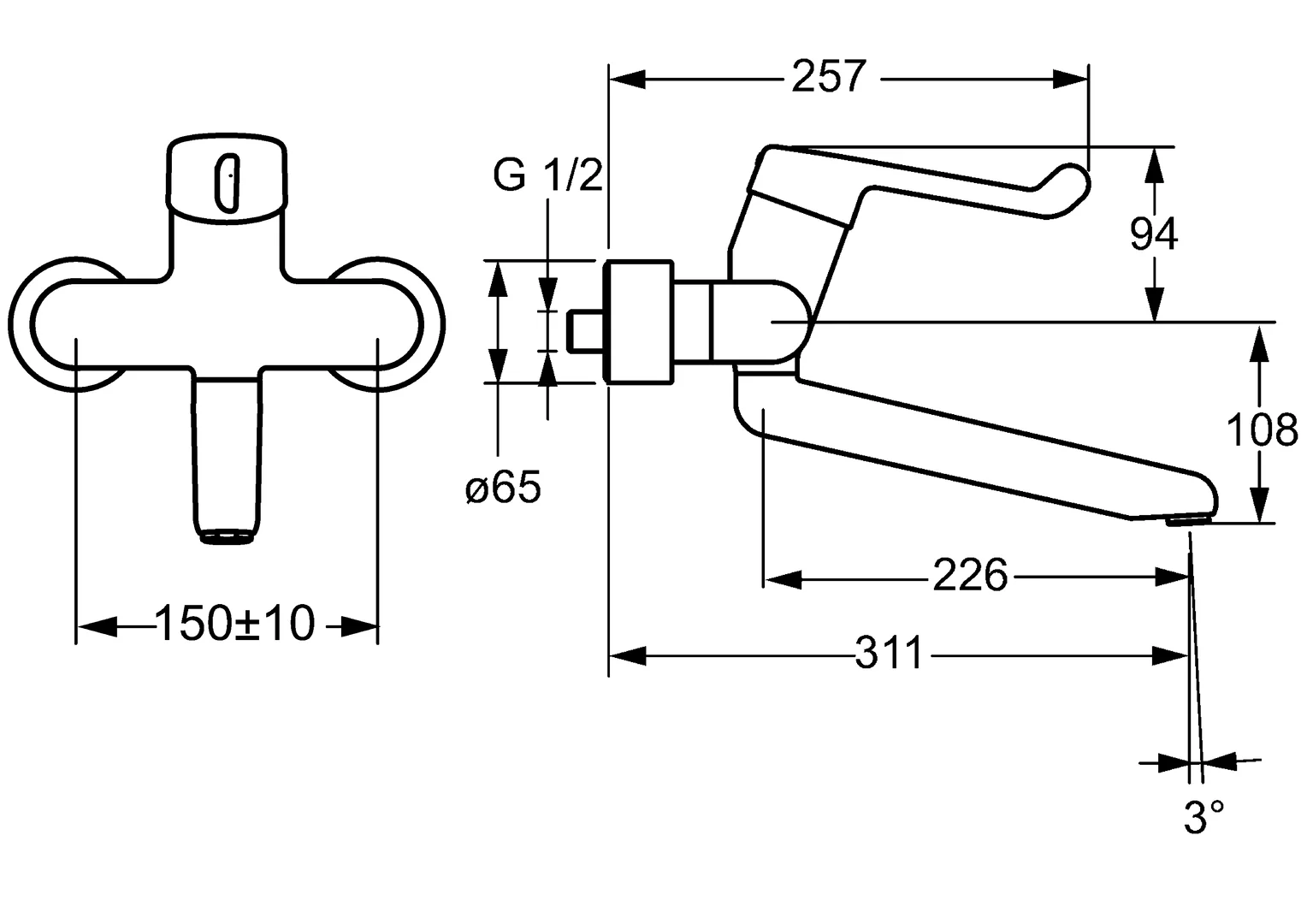 HansaMEDIPRO Einhebelmischer Waschtischbatterie Chrom 0258, Ausladung 311 mm DN15 HansaMEDIPRO Einhebelmischer Waschtischbatterie Chrom 0258, Ausladung 311 mm DN15