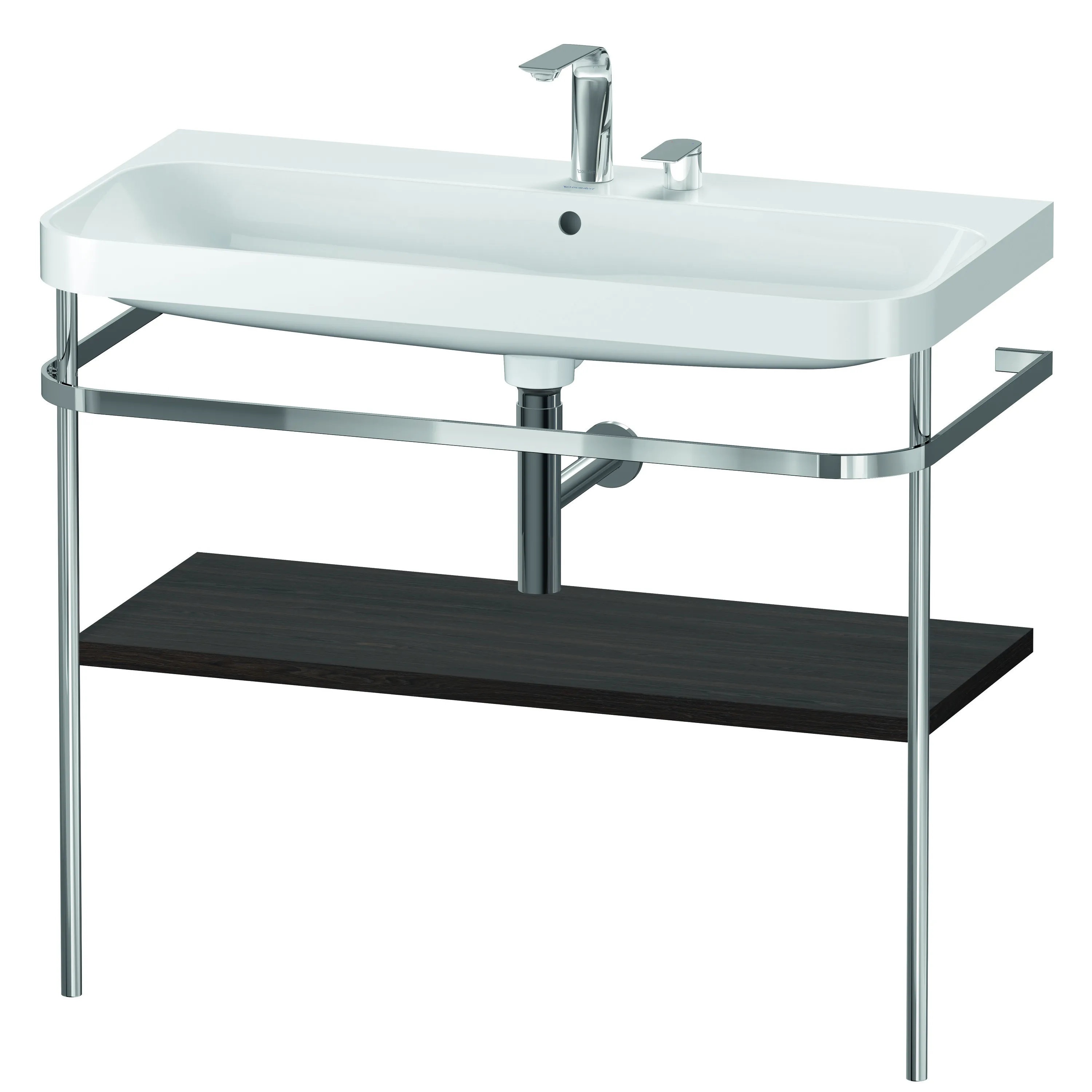 Duravit Waschtischunterschrank c-shaped Set mit Metallkonsole „Happy D.2 Plus“ 97,5 × 85 × 49 cm in Nussbaum gebürstet