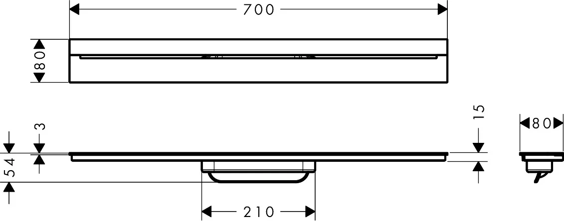 Hansgrohe AXOR Drain Fertigset Duschrinne 700 mm wandangebunden Chrom Edelstahl V2A 1.4301 bis 18 mm Fliesenstärke