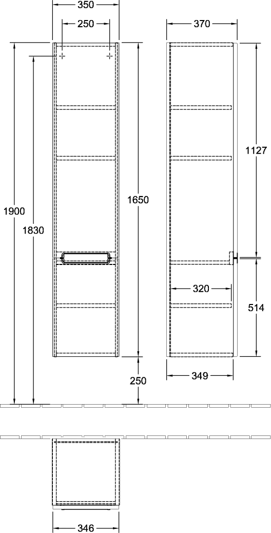 Villeroy & Boch Hochschrank Subway 2.0 A71010, 350x1650x370mm, 2 Türen, Anschlag links, Nordic Oak