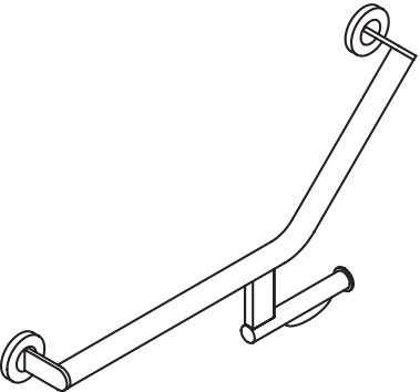 Winkelgriff mit Papierrollenhalter des Systems 900, Edelstahl, PVD, Achsmaße 620 mm und 283 mm, Winkel 135°, D: 32 mm, Ausführung links, in Farbe CK (messing glänzend)