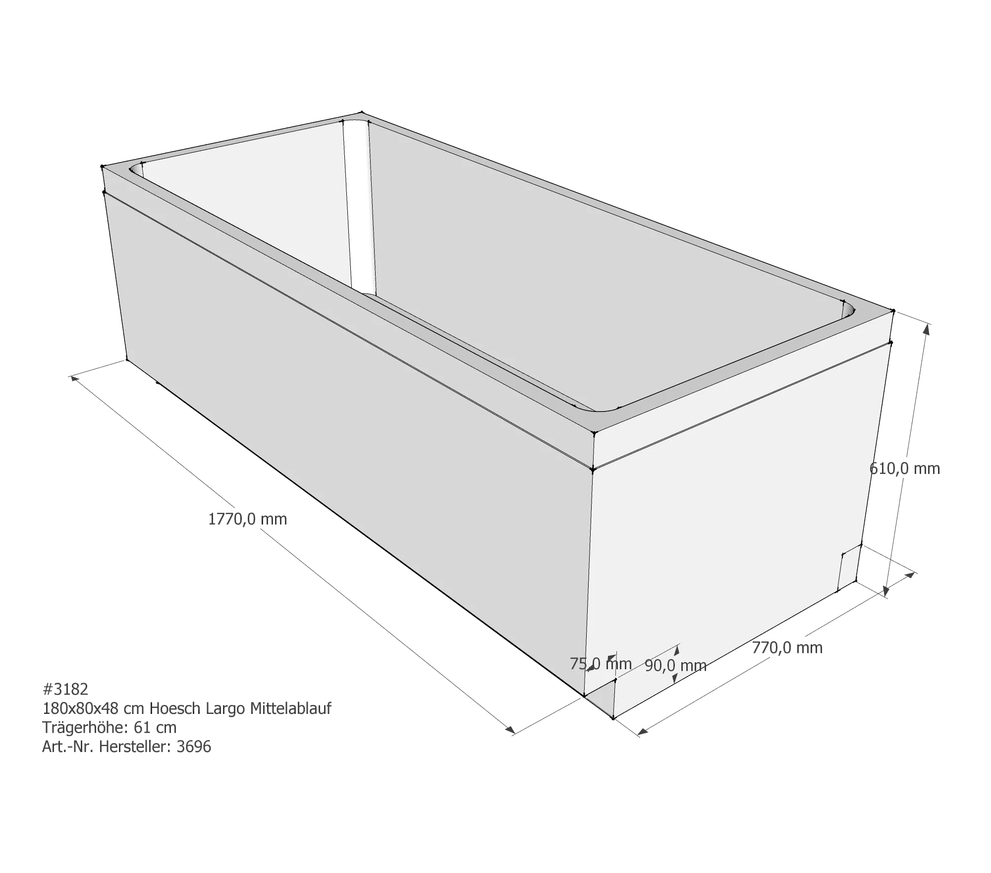 Badewannenträger passend für Hoesch Largo 180 × 80 × 48 cm Badewannenträger passend für Hoesch Largo 180 × 80 × 48 cm
