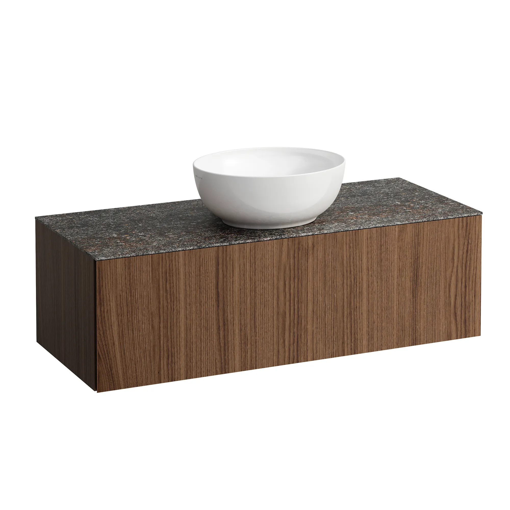 Schubladenelement (Waschtischunterbau+Waschtischplatte) ILBAGNOALESSI 500x1200x370 1 Schublade integrierte versteckte Griffe seitlich Vollauszug Soft-Close Ausschnitt mitte Marrone Naturale Top passend zu Waschtisch H818975/6 H818977/8 Weiß matt
