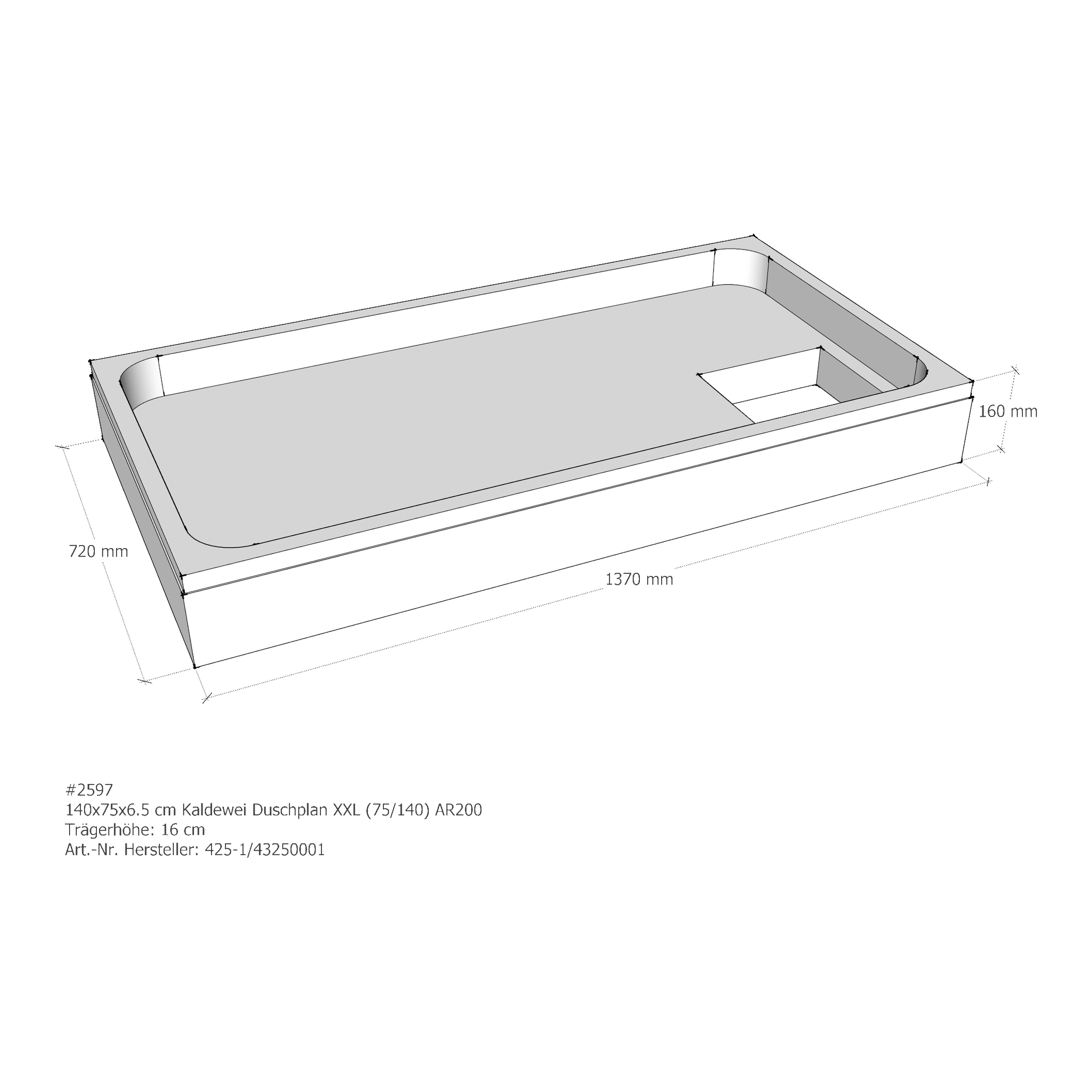 Duschwannenträger für Kaldewei Duschplan XXL 140 × 75 × 6,5 cm
