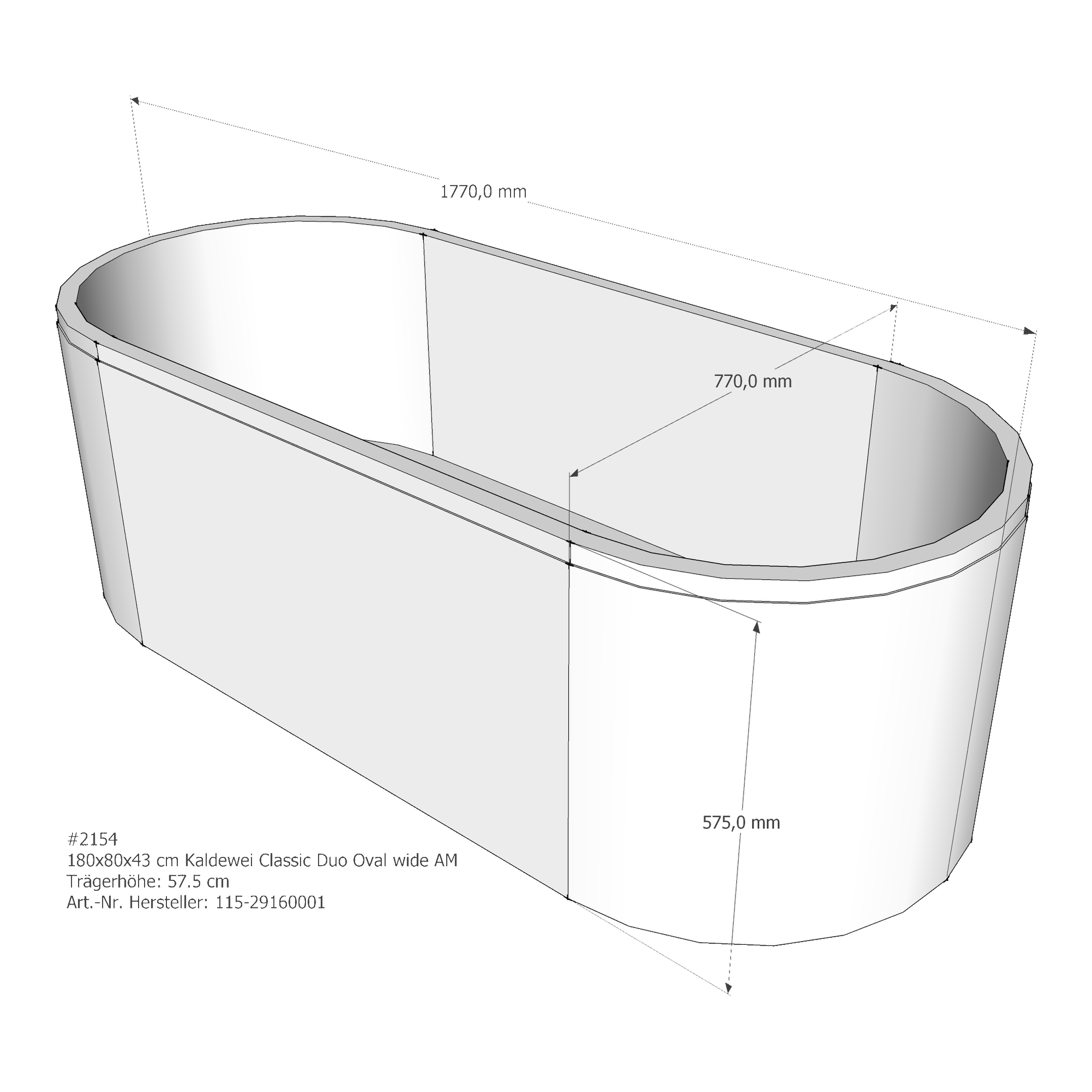 Badewannenträger für Kaldewei Classic Duo Oval wide 180 × 80 × 43 cm