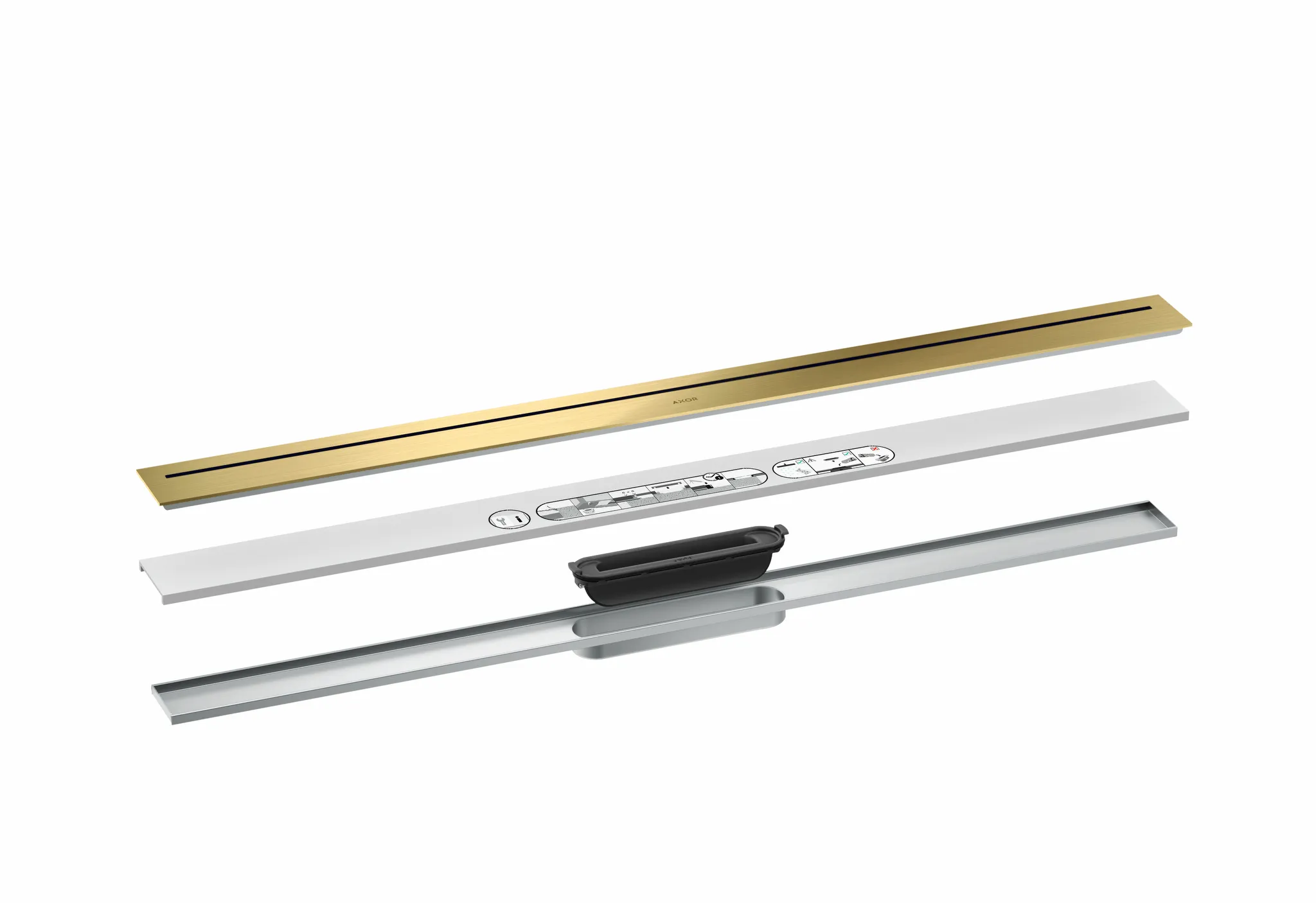 Hansgrohe AXOR Drain Fertigset Duschrinne 1000 mm Brushed Brass Edelstahl V2A frei im Raum bis 18 mm Fliesenstärke Hansgrohe AXOR Drain Fertigset Duschrinne 1000 mm Brushed Brass Edelstahl V2A frei im Raum bis 18 mm Fliesenstärke