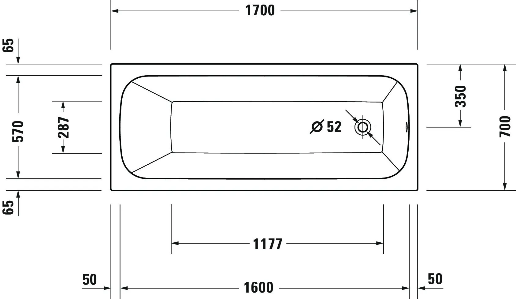 Duravit Whirlwanne „Qatego“ rechteck 170 × 70 cm, Fußablauf