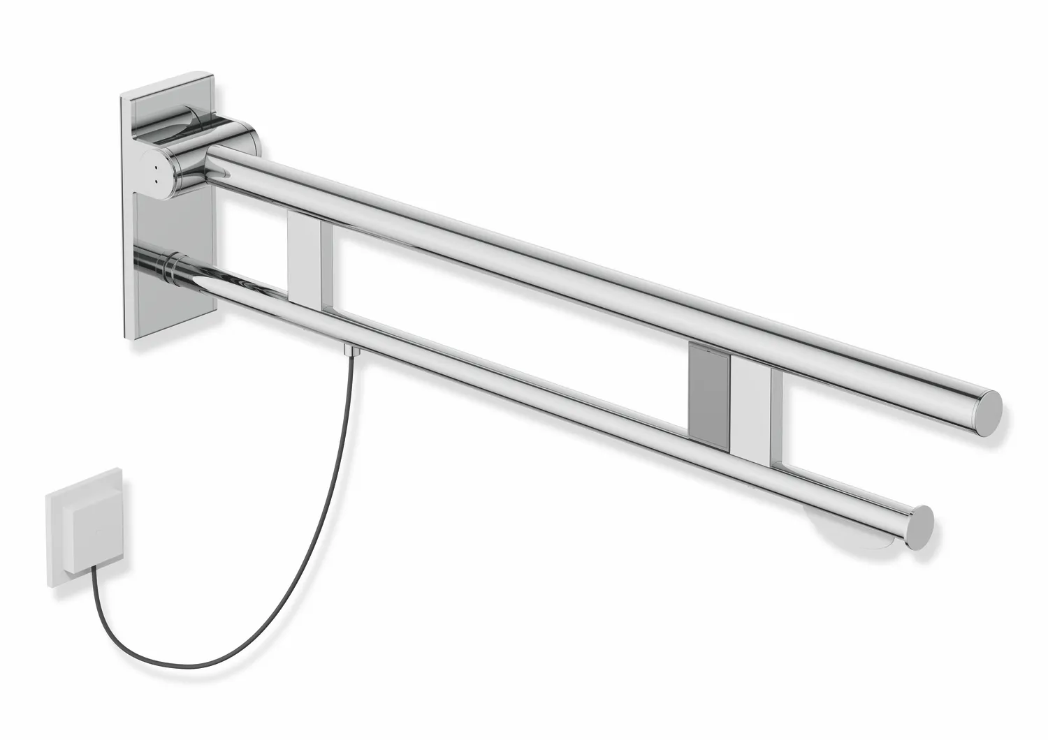 HEWI Stützklappgriff Duo System 900 Edelstahl verchromt Ausladung 850 mm E-Ausführung rechts
