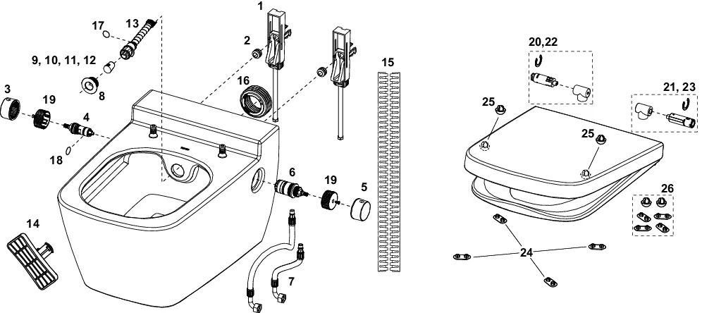TECE Dusch-WC „one“, Befestigung verdeckt, ohne Spülrand