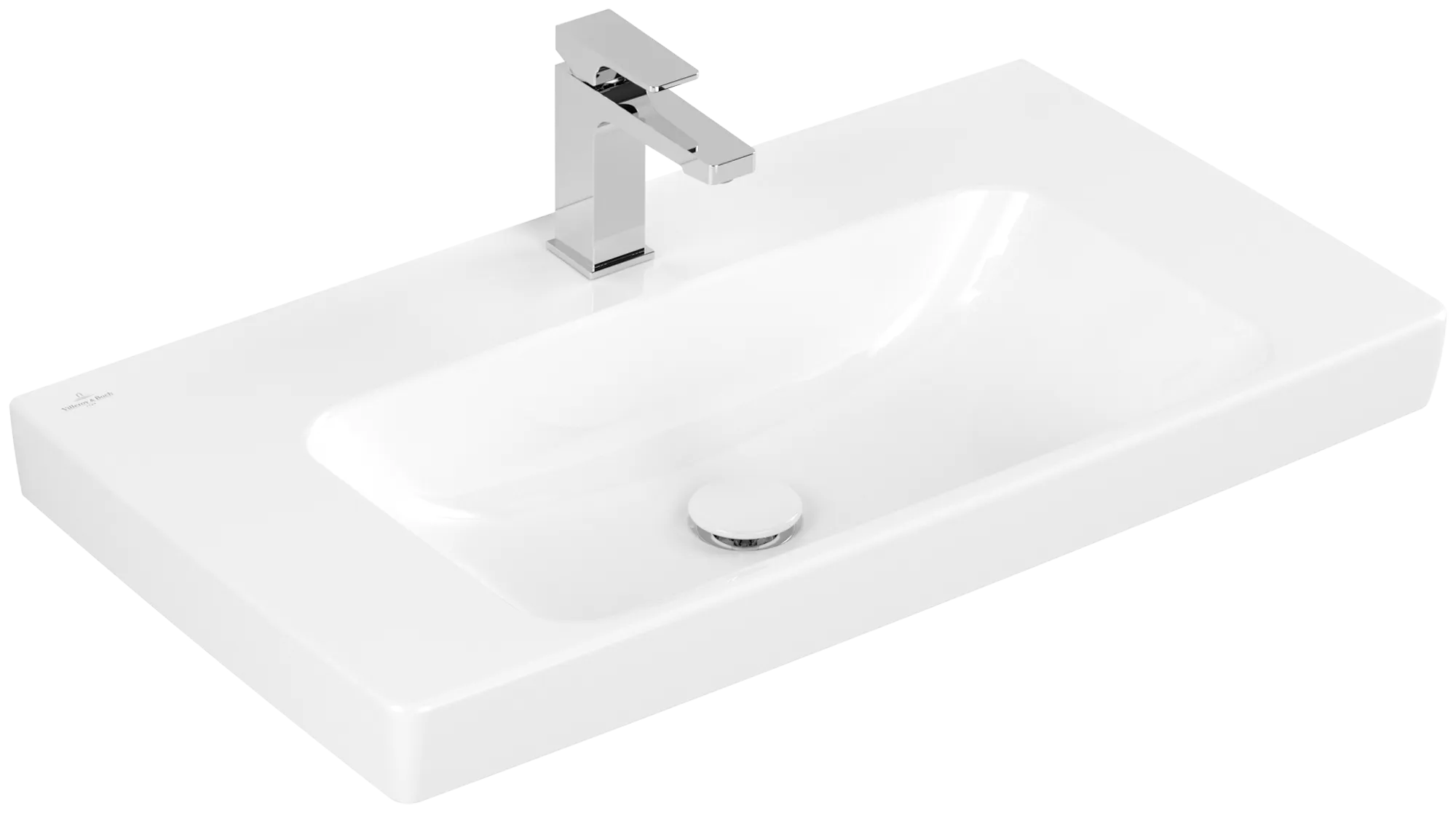 Villeroy & Boch Waschbecken „Architectura“ 800 × 455 × 165 mm, ohne Hahnlochbohrung, für Becken mittig in Weiß Alpin