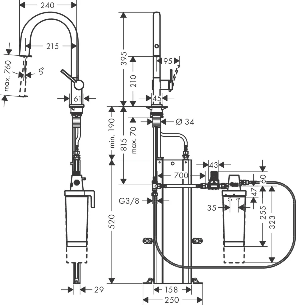 Aqittura M91 FilterSystem 210, Ausziehauslauf, 1jet, sBox, Starter Set Chrom