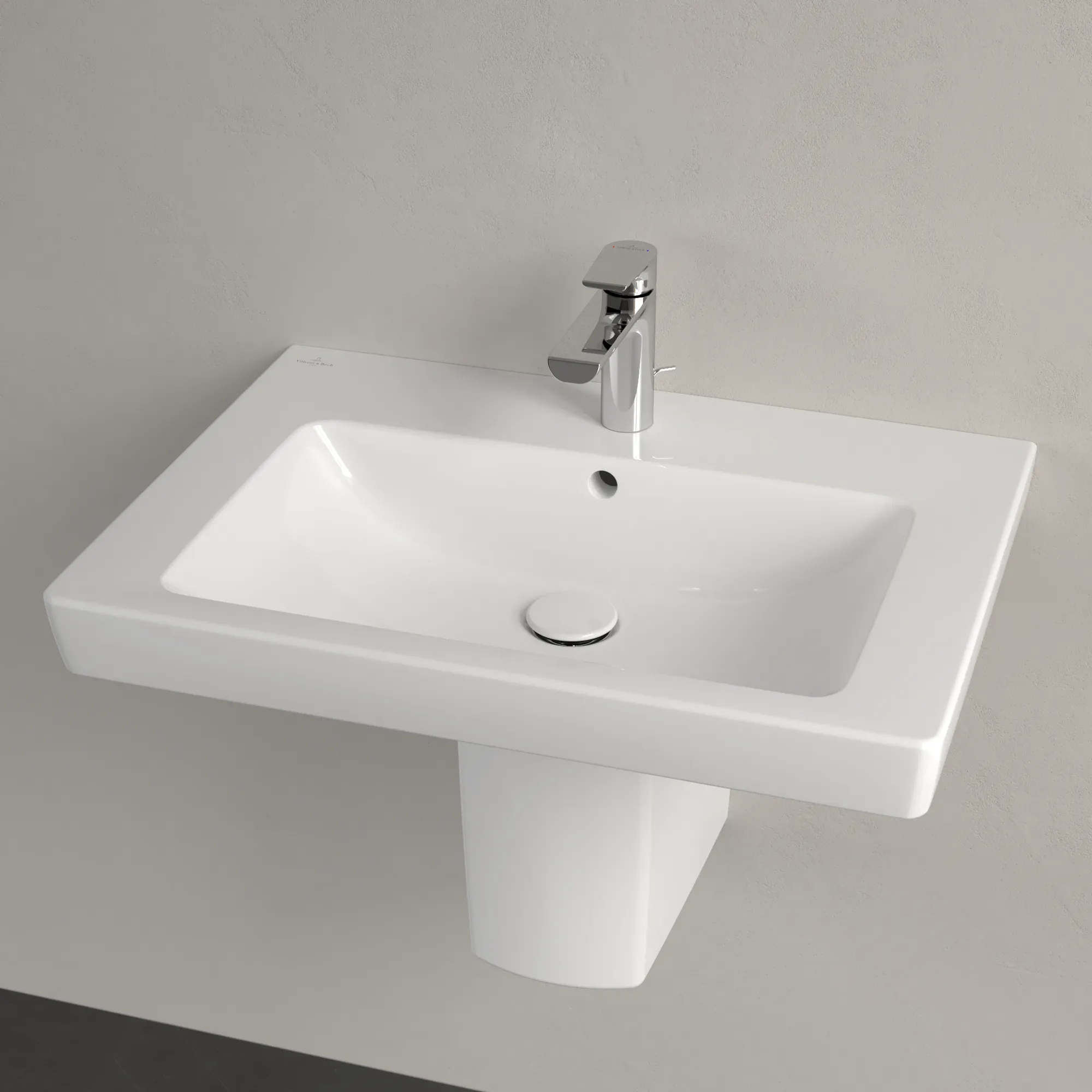 Villeroy & Boch Wandwaschtisch „Subway 2.0“ 650 × 470 × 180 mm, mit Hahnlochbohrung, Hahnlochposition mittig, mit Hahnlochbank in Weiß Alpin