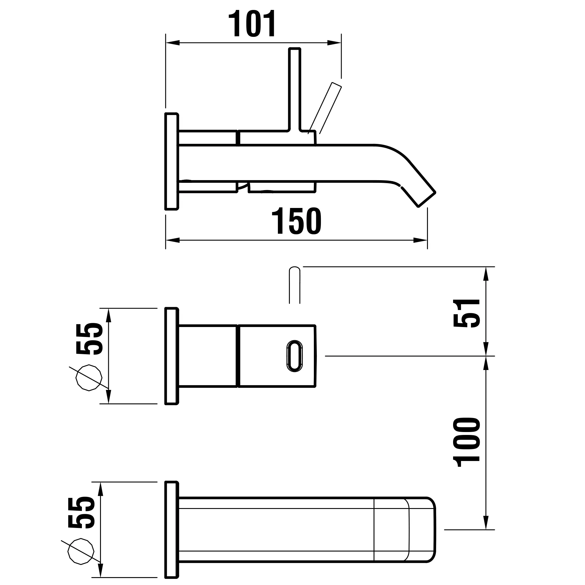 2-Loch Einhebel-Waschtischmischer Unterputz MEDA für Simibox 2-Point Ausladung 150 mm chrom