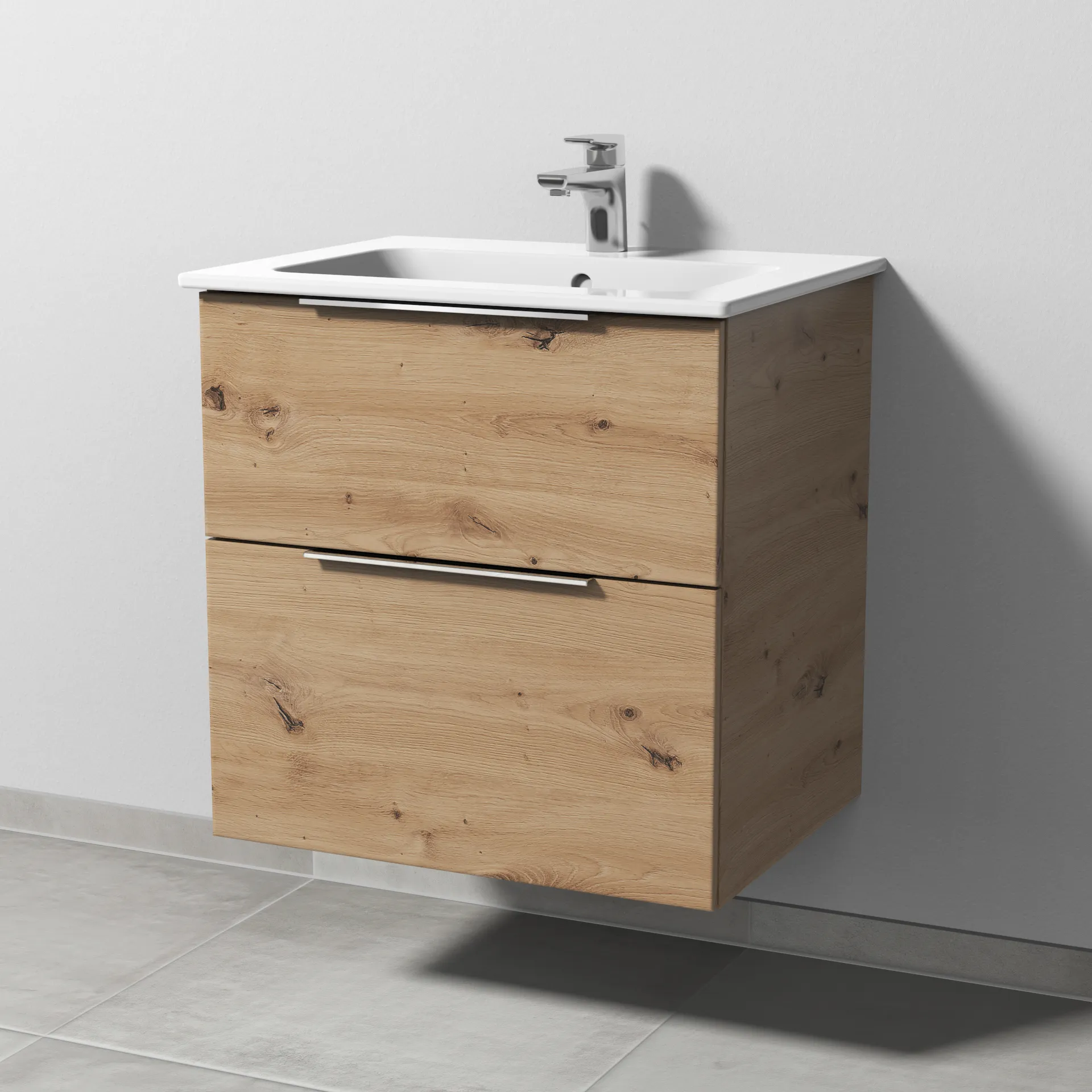 Sanipa Waschtischunterschrank „3way“ passend zu Keramik-Waschtische ME by Starck von Duravit 600 × 613 × 467 mm in Eiche Natural-Touch