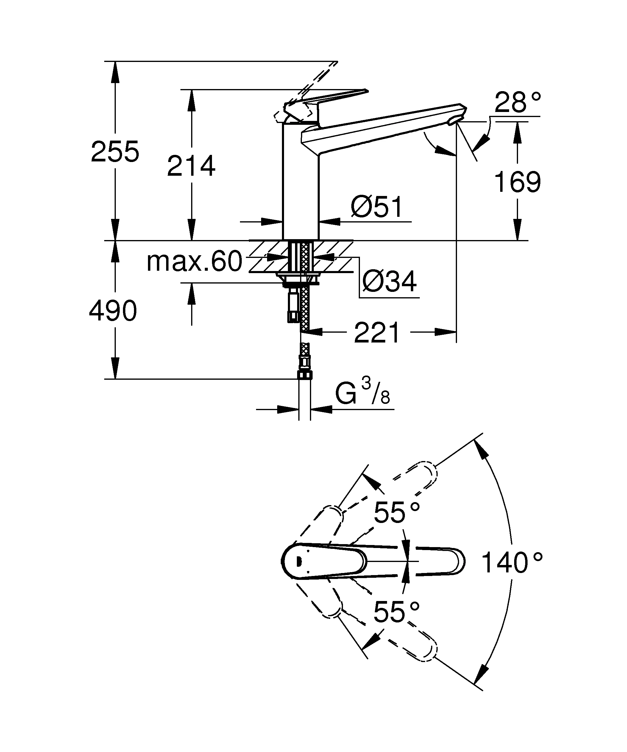 Einhand-Spültischbatterie Eurodisc Cosmopolitan 33770_2, Einlochmontage, schwenkbarer Gussauslauf, Schwenkbereich 140°, chrom