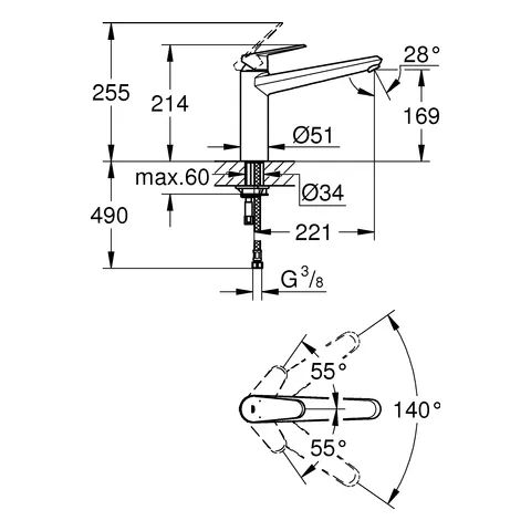 Grohe Eurodisc Cosmopolitan Einhand-Spültischbatterie, ½ mittelhoher Auslauf, Einlochmontage, chrom Grohe Eurodisc Cosmopolitan Einhand-Spültischbatterie, ½ mittelhoher Auslauf, Einlochmontage, chrom