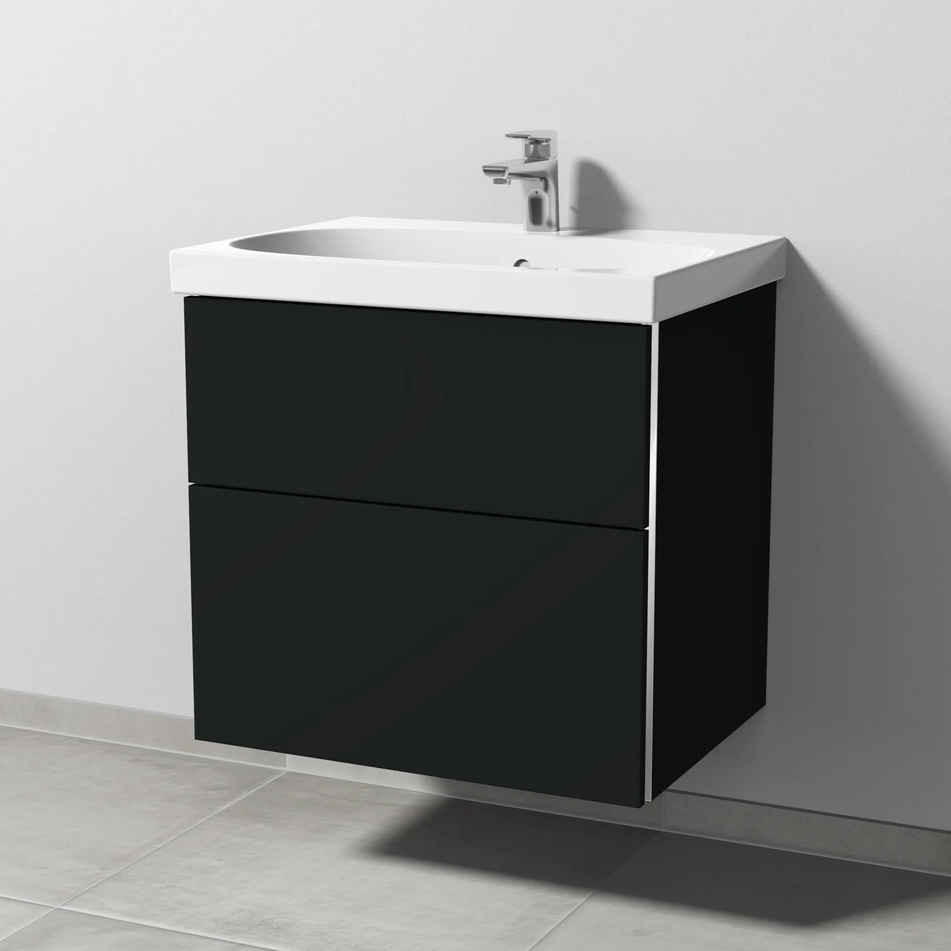 Sanipa Waschtischunterschrank „3way“ passend zu Keramik-Waschtische Acanto von Geberit 620 × 586 × 467 mm in Vulkan (matt), mit Hahnlochbohrung,