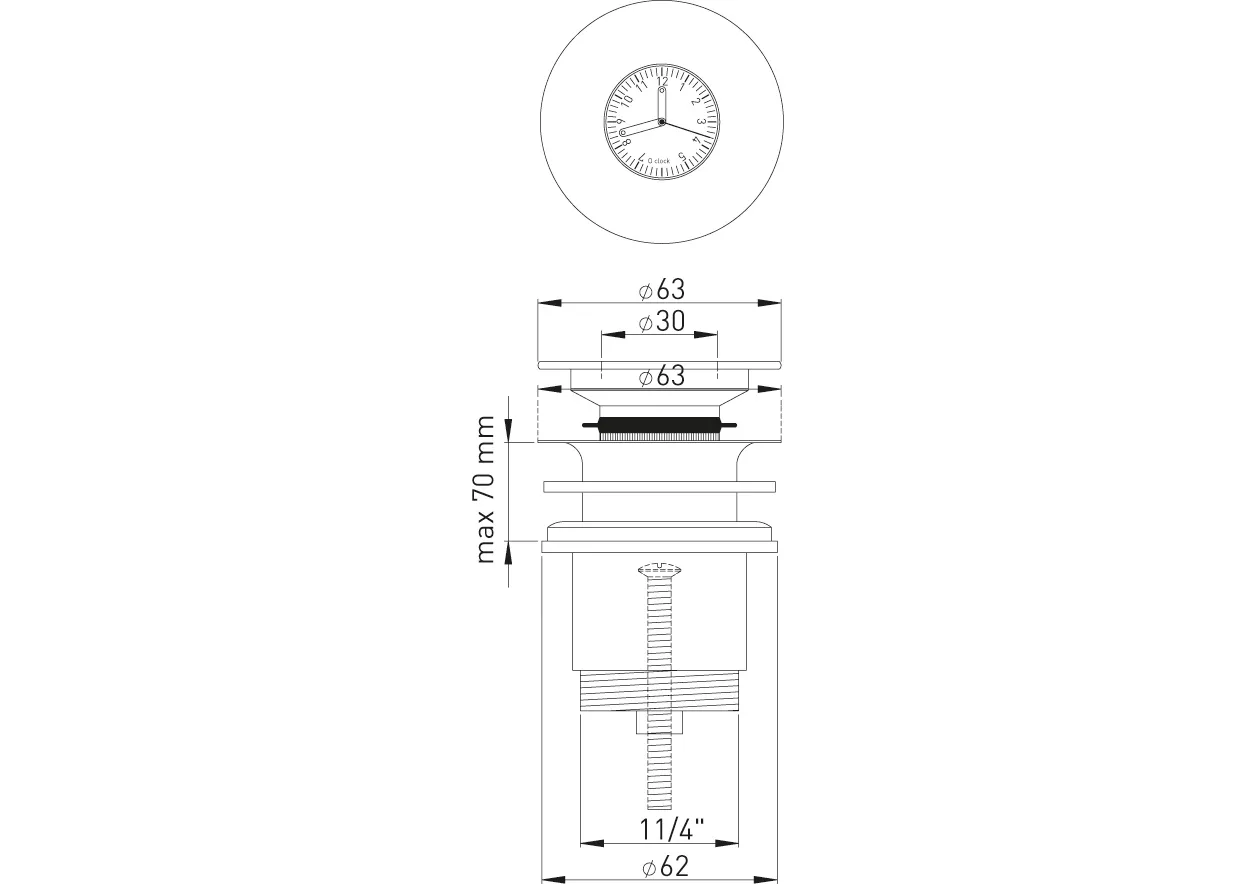 Design-Ablaufventil 1 1/4″ Messing vc mit Klick O Clock Excenterstopfen
