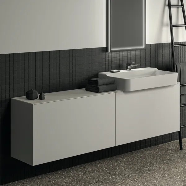 Waschtischplatte Conca, aus Keramik, 1987x373x6mm, Marmor Noir Desir