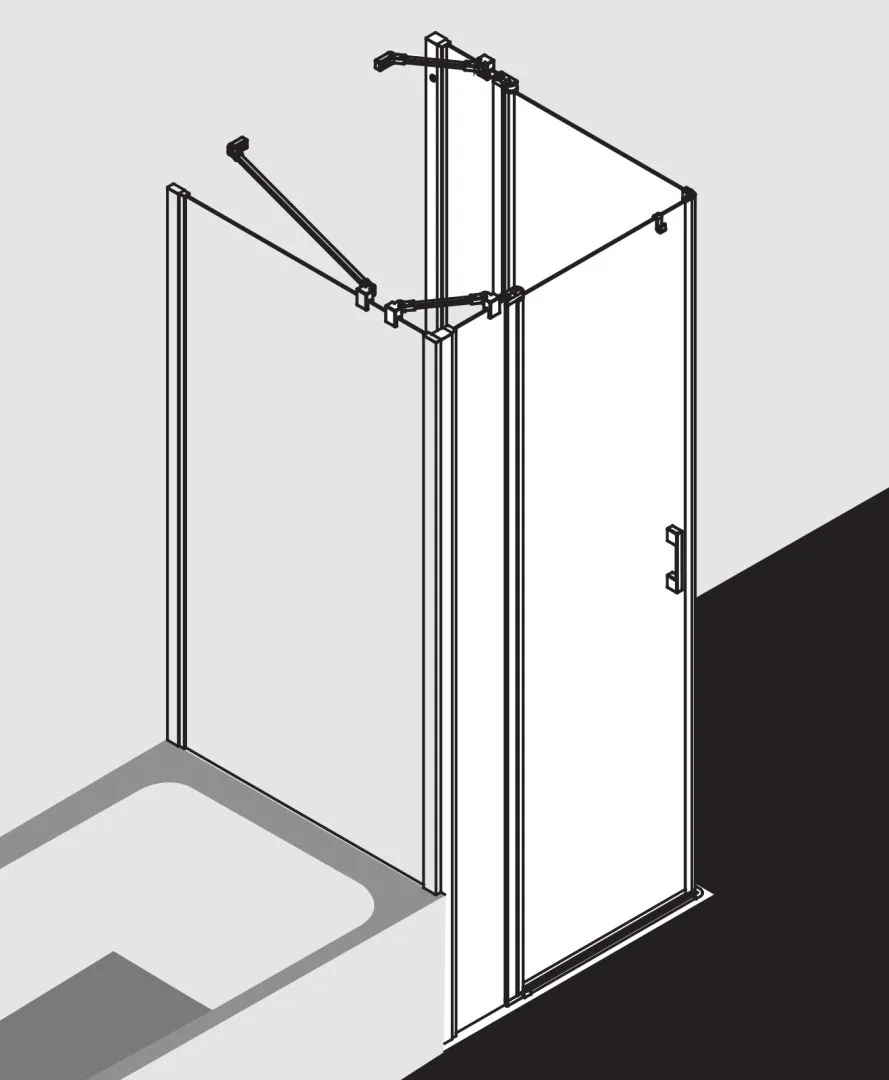 Kermi Duschtür Eckeinstieg 2-teilig (Pendeltüren mit Festfeldern) Halbteil links „LIGA“ 185 cm Glas Klar, Profile Silber Hochglanz, Drehtür zweiteilig