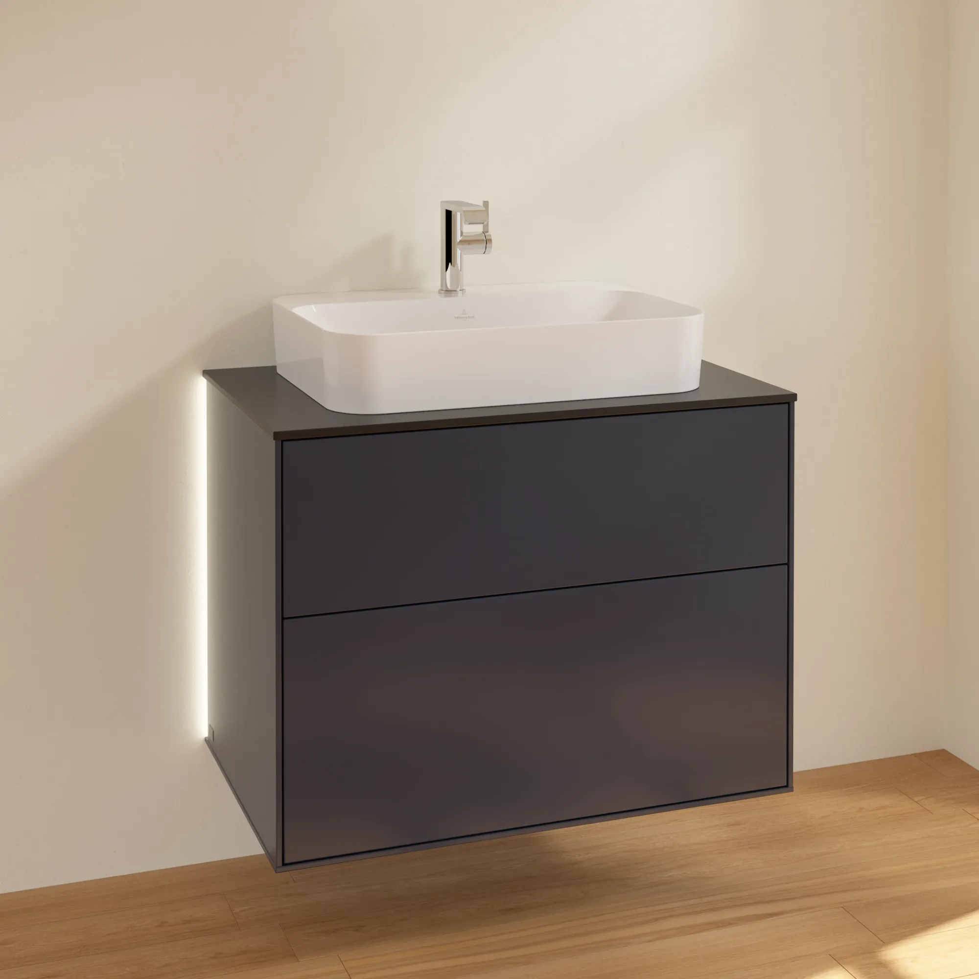 Villeroy & Boch Finion Waschbeckenunterschrank G34, 800 x 603 x 501 mm, Midnight Blue Matt Lacquer / Glass Black Matt