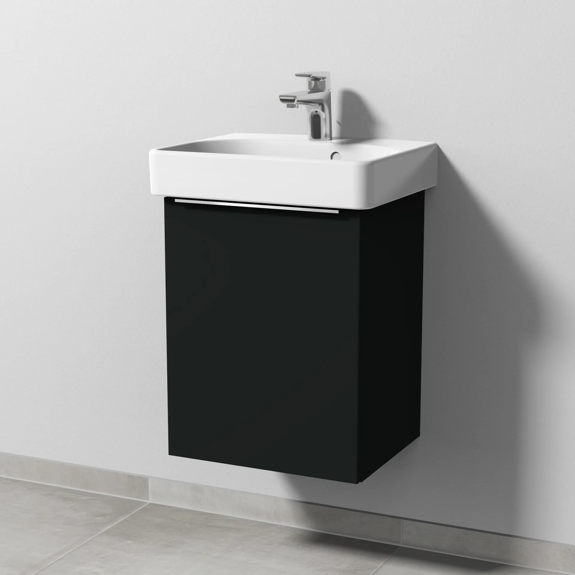 Sanipa Waschtischunterschrank „3way“ passend zu Keramik-Waschtische Smyle Square von Geberit 400 × 523 × 332 mm in Vulkan (matt), Anschlag links