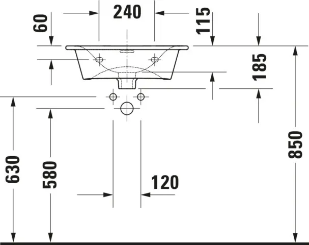 Möbelhandwaschbecken Viu 530mm, Weiß mit Überlauf, mit HLB, 1 Hahnloch