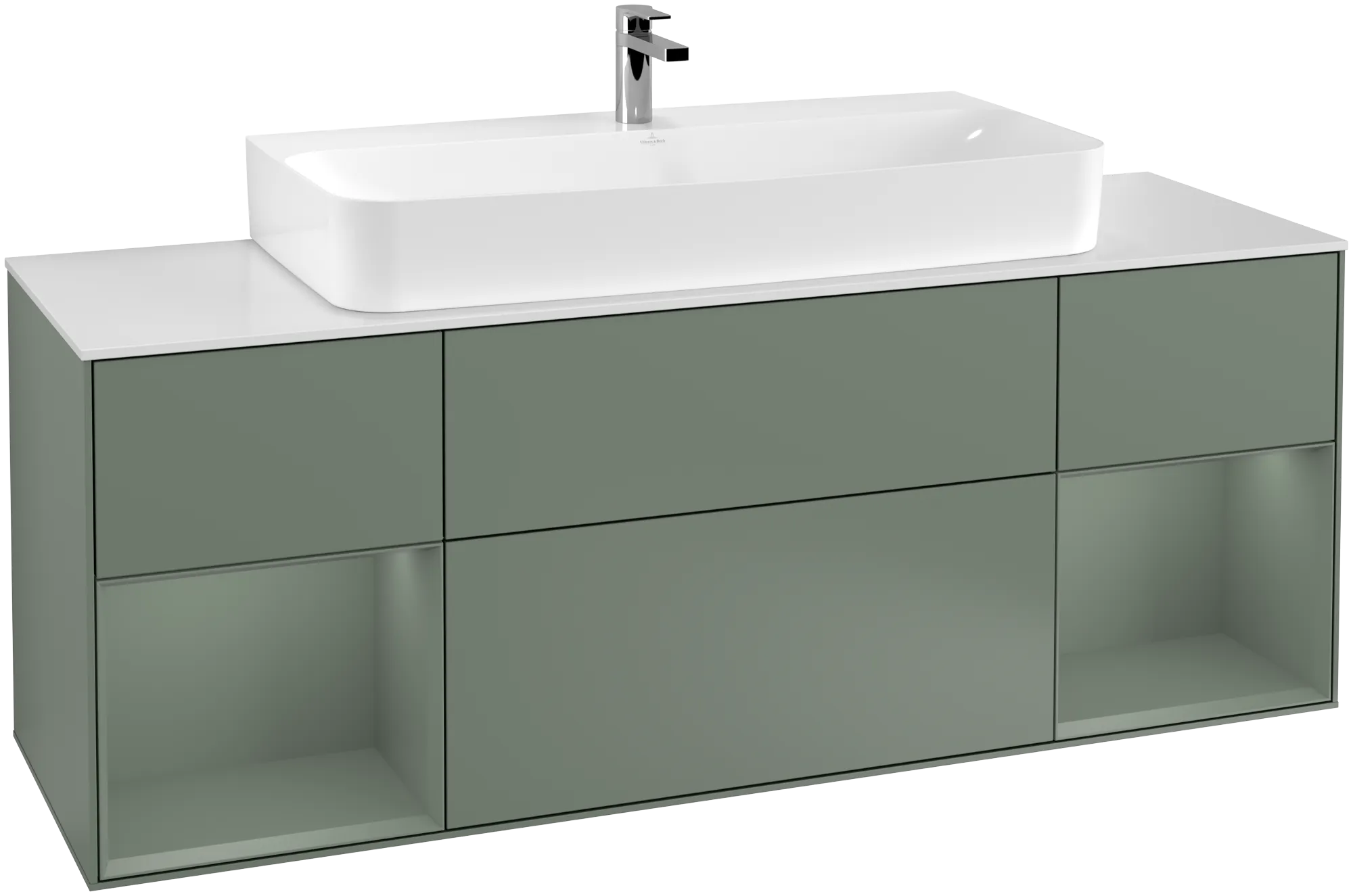 Villeroy & Boch Waschbeckenunterschrank Finion F21, 1600x603x501mm, Olive Matt Lacquer / Glass White Matt