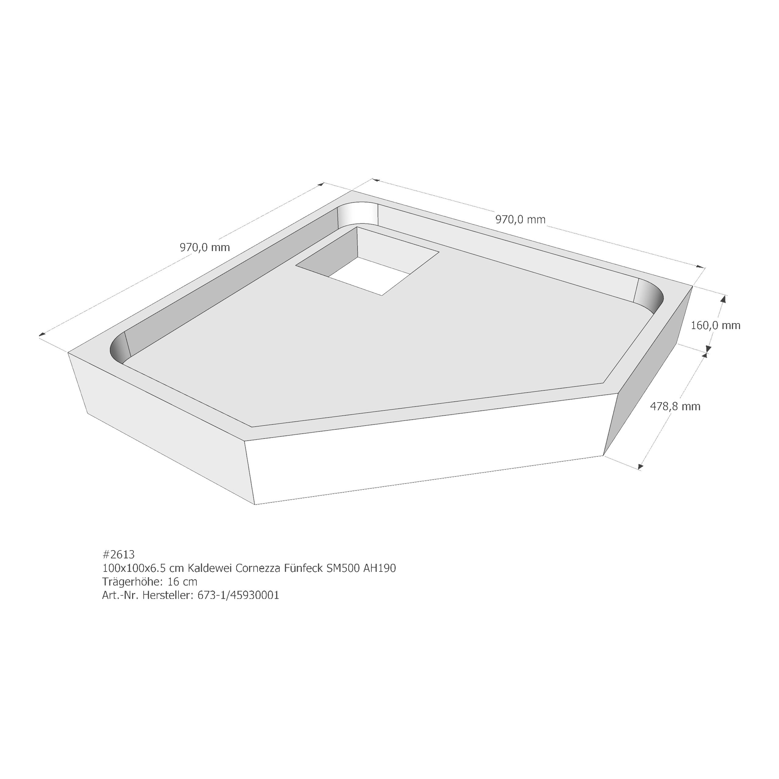 Duschwannenträger für Kaldewei Cornezza 100 × 100 × 6,5 cm Breite: 100 cm / Länge: 100 cm