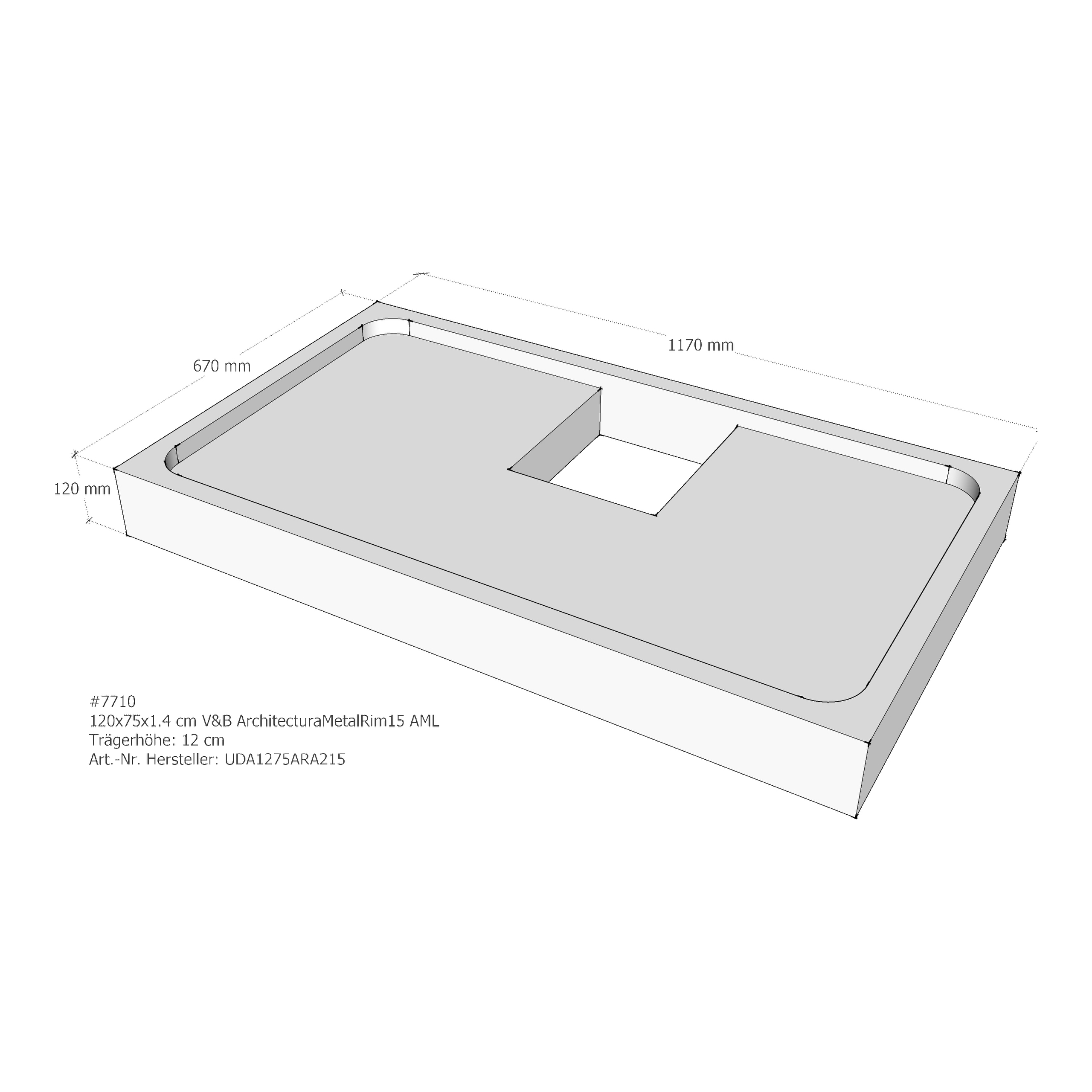Duschwannenträger für Villeroy & Boch Architectura MetalRim 120 × 75 × 1,4 cm