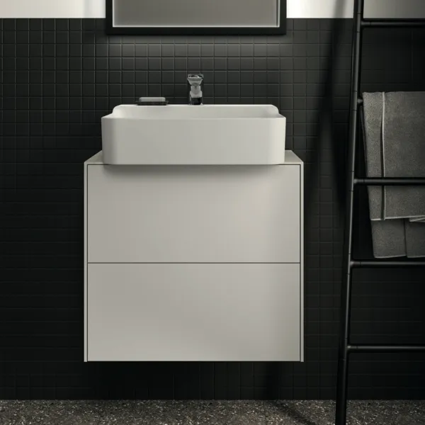 Waschtischplatte Conca, aus Keramik, 602x373x6mm, Marmor Noir Desir
