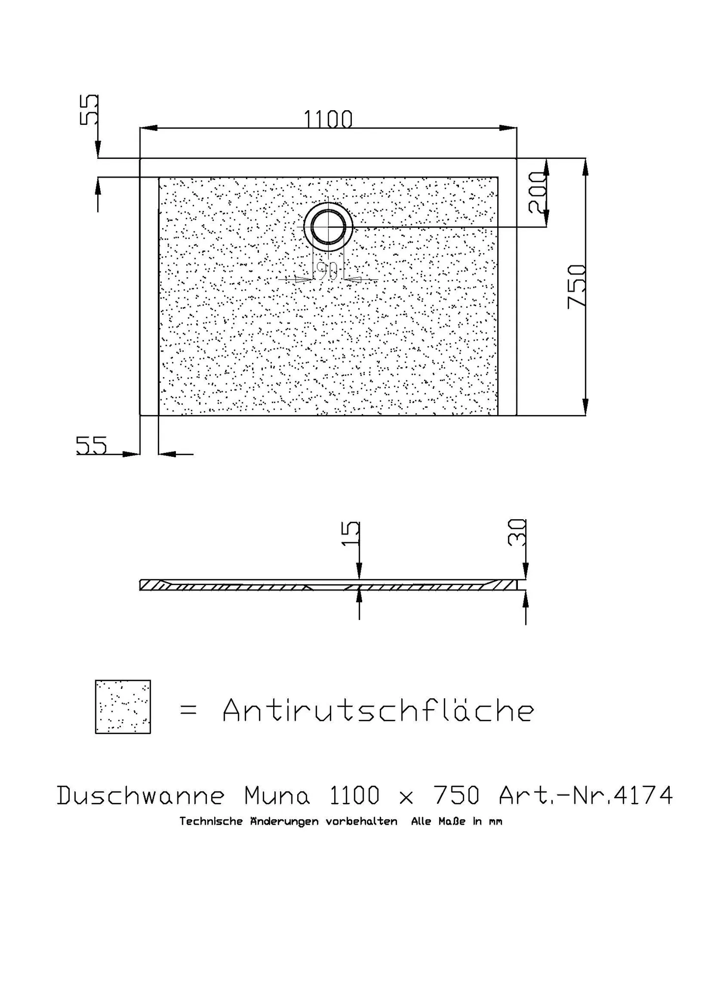 Duschwanne „Muna“ Rechteck 110 × 75 cm in Weiß